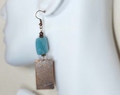 Long Earrings, Amazonite Earrings, Boho Earrings, Copper Earrings, Turquoise Blue Jewelry, Large Copper Dangle Drop Earrings, Geometric