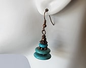 Boho Turquoise Earrings, Copper Earrings, Dangle Earrings, Bead Earrings, Rustic Earrings, Jewelry For Her