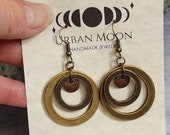 Mixed Metal Geometric Earrings, Handmade Drop Earrings, Copper Retro Earrings, Brass Earrings, Cold Joined Jewelry, Layered Earrings