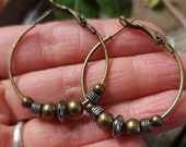 Boho Hoop Earrings, Large Antique Bronze Mixed Metal Hoops, 33mm Hoops, Lightweight Earrings