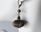 Unique Vintage Earrings, AMAZING Boho Corrugated Metal Beads Antiqued Bronze, Dangle Drop Earrings for Women