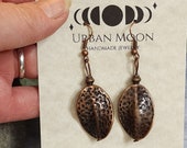 Copper Earrings, Oval Copper Hammered Dangle Drop Earrings for Women, Handcrafted Handmade Metal Earrings