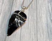Black Obsidian Arrowhead Necklace 20 Inch Ball Chain Tribal Necklace for Men, pendant necklace, Handmade necklace, Unisex Amulet Arrow