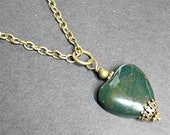 Green Bloodstone Heart Necklace | India Bloodstone Heart Pendant Protection Amulet Jewelry
