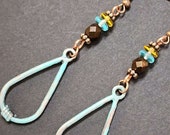 Boho Long Teardrop Earrings, Hoop Earrings, Turquoise Earrings, Bohemian Jewelry, Bead Earrings