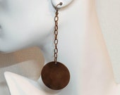 4 Inch Long Copper Disc Earrings, Copper 33mm Circle Earrings, 1.3 Inch Round Dangle Earrings, Lightweight Earrings, Minimalist