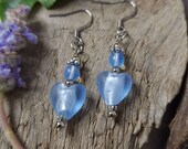 Light Blue Earrings, Heart Earrings, Silver Earrings, Lampwork Earrings, Dangle Earrings, Handmade Earrings, Surgical Steel Earrings