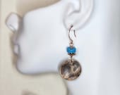 Boho Copper Circle Earrings, Turquoise Bead Accents, Long Earrings, Geometric Earrings, Cute Gift For Her, Bohohemian Jewelry