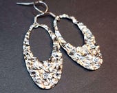 Luxury Steel Oval Hoop Earrings, Trendy Dangle Earrings, Silver Boho Highly Textured Crinkle Silver Hoop Earrings, 2.1 Inch Earrings