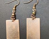 Boho Copper Earrings, Minimalist Earrings, Lightweight Rectangle Earrings with Beads, Womens Earrings, Geometric Earrings