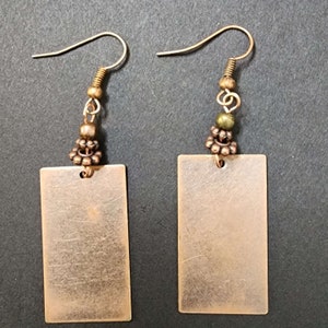 Boho Copper Earrings, Minimalist Earrings, Lightweight Rectangle Earrings with Beads, Womens Earrings, Geometric Earrings Beaded Link Ear Wire