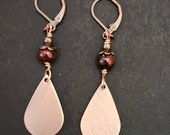 Red Jasper Teardrop Earrings, Long Red Earrings, Copper With Stone Beads