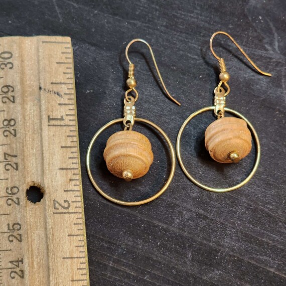 Boho Wood Hoop Earrings, 25mm Circle Earrings wit… - image 4