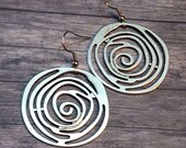 Silver Circle Earrings, 1.5 Inch Circles, Fibonacci Spirals Dangle Earrings, Stainless Steel Ear Wires, Minimal Silver Earrings Swirls