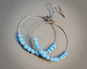 Turquoise Large Beaded Hoop Earrings, 40mm Hoops, Boho Lightweight Earrings, Surgical Steel Earrings, Hypoallergenic