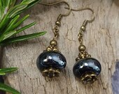 Metallic Black Earrings, Handmade Earrings, Boho Bead Earrings, Dangle Earrings for Women Drop Earrings, Gray Earrings