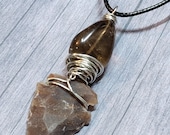 Flint Arrowhead Necklace with Smoky Quartz For Men Women, Arrow Head Pendant real Stone for Grounding and Cleansing