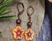 Orange Flower Earrings, Cute Shell Earrings, Womens Earrings, Dangle Earrings, Hand Painted Earrings, Handmade