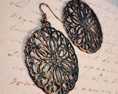 Copper Mandala Earrings, 40mm Round Filigree Earrings, 1.6 Inch Medallion Dangle Earrings