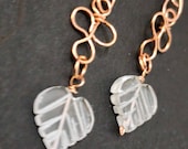 Crystal Leaf Earrings, Handcrafted Copper Earrings, Quartz Crystal Earrings, Dangle Earrings