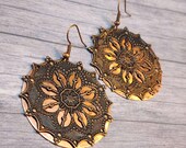 Copper Mandala Earrings, 40mm Filigree Earrings, 1.6 Inch Medallion Dangle Earrings, Round Disc Earrings