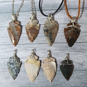 Small Arrow Head Necklace Silver, Minimalist Protection Amulet, Stone Arrowhead Necklace for Men, Women, Adjustable Cord or Chain