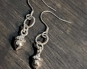 Cute Little Acorn Earrings, Silver Dangle Earrings, Oak Tree Nature Gift