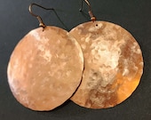Large Copper Earrings, Choose a Size Circle Disc Hammered Domed Round Dangle Earrings, Big Huge Earrings