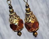 Vintage Topaz Pink Glass Earrings, Boho Arora Coated Bead Dangle Earrings for Women, Drop Earrings