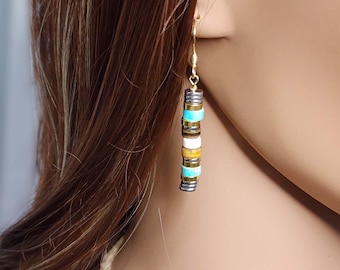 Lange kralenoorbellen met tijgeroog en turkoois jaspis Boho hangoorbellen cadeau-idee