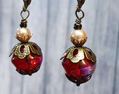 Vintage Red Glass Earrings, Boho Arora Coated Bead Dangle Earrings for Women, Drop Earrings
