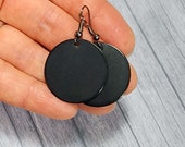 Black Disc Earrings, Circles Dangle Earrings 25mm