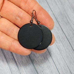 Black Disc Earrings, Circles Dangle Earrings 25mm