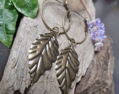 Boho Hoop Earrings, Large Bronze Leaf Earrings, 33mm Hoops, 47mm Leaves, Lightweight Earrings, Dangle Earrings