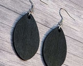 Lightweight Black Teardrop Earrings, Wooden Dangle Earrings 43x24mm. Goth earrings