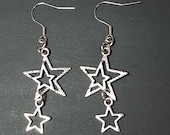 Silver Star Dangles, Stainless Steel Earrings, Hypoallergenic Earrings, Silver Simple Earrings, Minimalist Drop Earrings, Celestial Earrings