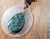 Copper And Green Bloodstone Leaf Necklace 26 Inches | India Bloodstone Circle Pendant Witch Jewelry