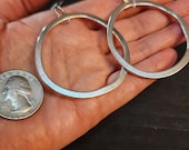 Large Silver Hoop Earrings, 51mm Wonky Circles Dangle Earrings