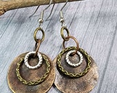 Mixed Metal Earrings, Copper Earrings, Drop Earrings, Brass Silver Earrings, Cold Joined Jewelry, Layered Earrings