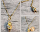 One Off - Glass Confetti Pendant Necklace, Boho, Brass Wire Wrapped Gift for Mom Wife