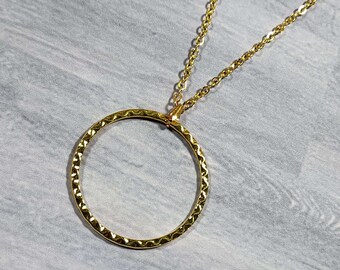 Minimal Gold Circle Necklace, Brass Layering Necklace, Stacking Necklace Triple Circles