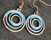Small Copper Patina Earrings, Turquoise Circle Earrings, Drop Earrings, Layered Earrings Jewelrly