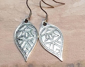 Small Silver Lotus Petal Teardrop Earrings, Small Flower Motif Dangle Earrings, Stainless Steel Ear Wires