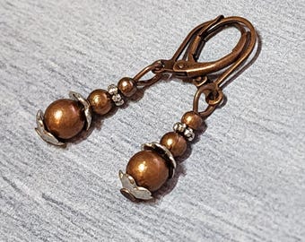 Tiny Copper Mixed Metal Earrings, Small Bead Drop Earrings, Boho Lightweight Tiny Treasures