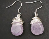 Genuine Amethyst Purple Teardrop Earrings, Silver Drop Dangle Earrings Stones