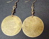 Large Bronze Disc Earrings Bead Link, Antiqued Brass 33mm Circle Earrings, Round Dangle Earrings, Lightweight Earrings