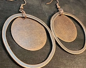 Extra Large Copper Hoop Earrings, 51mm Wonky Circles and Discs Dangle Earrings