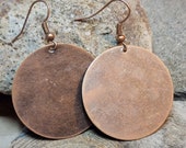 Large Copper Disc Earrings, Copper 33mm Circle Earrings, Round Dangle Earrings, Lightweight Earrings