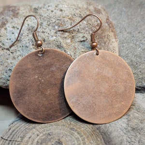 Large Copper Disc Earrings, Copper 33mm Circle Earrings, 1.3 Inch Round Dangle Earrings, Lightweight Earrings, Minimalist