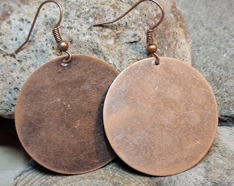 Large Copper Disc Earrings, Copper 33mm Circle Earrings, 1.3 Inch Round Dangle Earrings, Lightweight Earrings, Minimalist